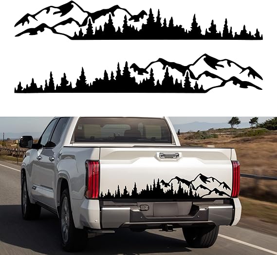 TOMALL 1 Pair 58.66'' Mountain Tree Forest Vinyl Stickers for Car Body Door Side Auto Forest Graphic Decals Decoration for SUV Truck Off-Road Vehicles Universal Stickers Accessories (B-Black-Small)