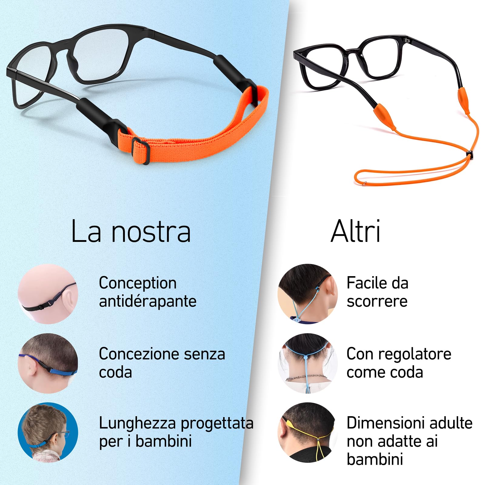 XIANGLONGY 8 Pezzi Elastico per Occhiali, Elastico Regolabile per Occhiali Bambini, Antiscivolo, per lo Sport di Bambini e Bambine (8 Colori)