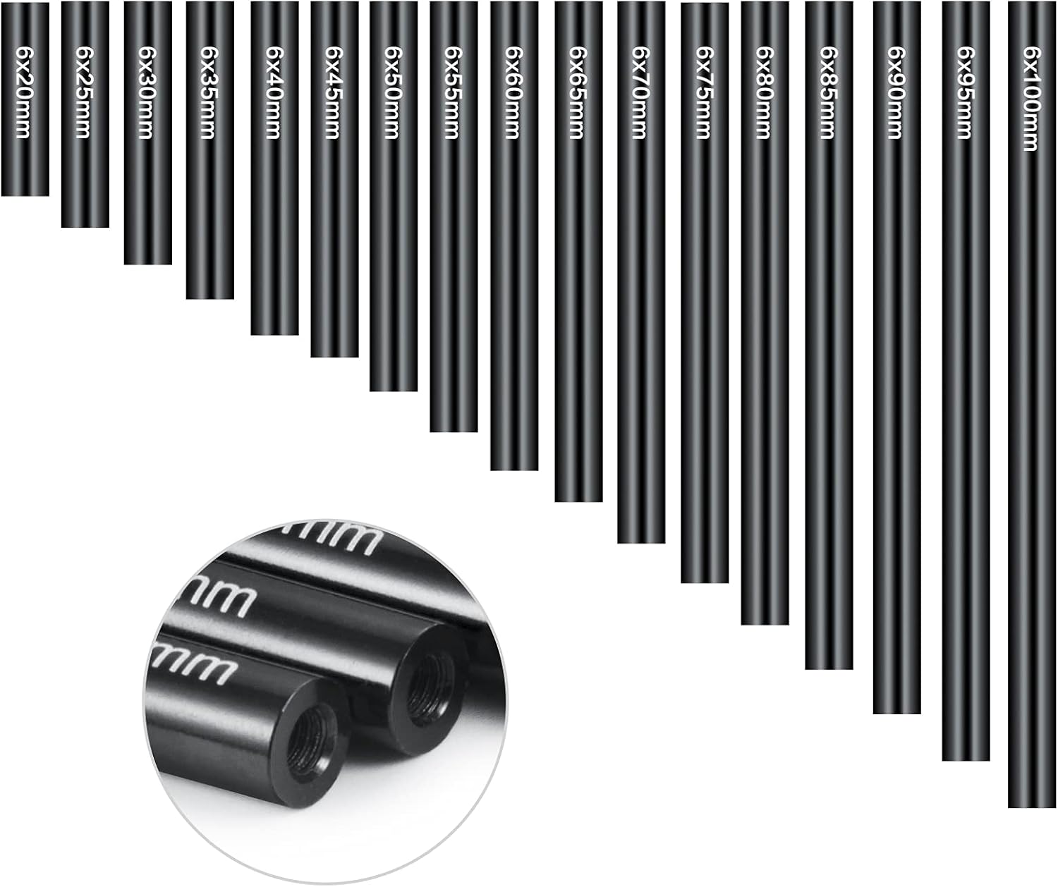 Que-T 17pcs 20-100mm Metal Linkage Pull Rod Kit for 1/10 RC Axial SCX10 Rock Crawler Car Upgrade Parts (Black)
