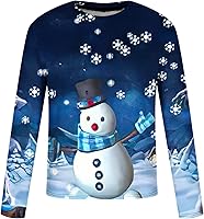 Vista 4 de Sudadera de Navidad para hombre, feo 3D, Navidad, Papá Noel, muñeco de nieve, suéter de manga larga con cuello redondo