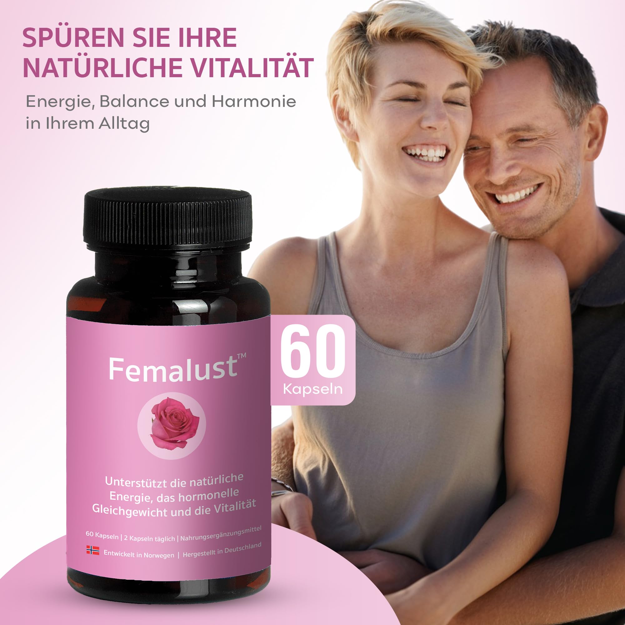 Femalust™ für weibliche Vitalität, Östrogen & Leidenschaft –Damiana, Panax ginseng,Muira Puama, Gokshura (Tribulus Terrestris), Vitamin D3, Vitamin E - Vegetarisch, gluten & laktosefrei - 60 Kapseln