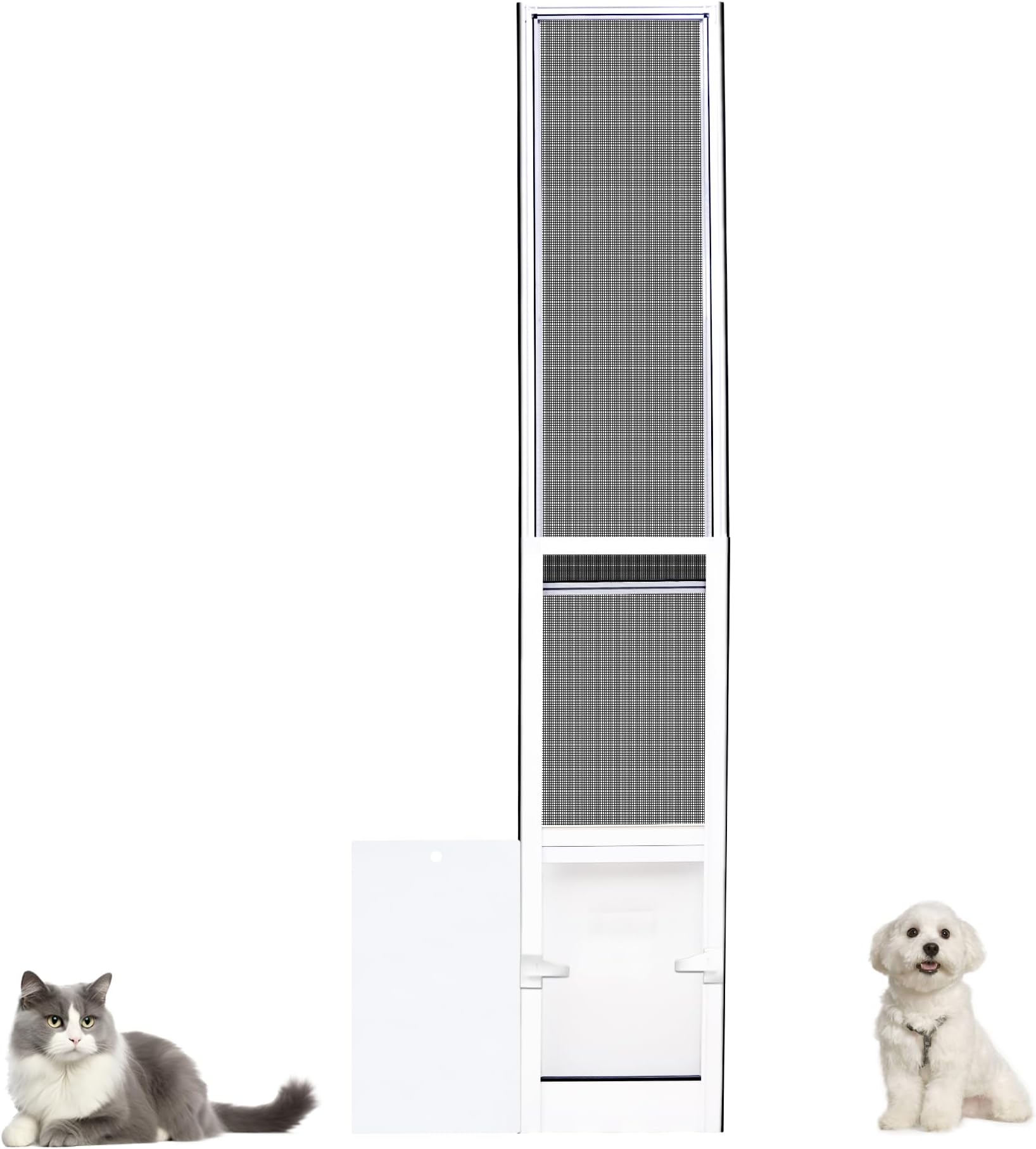TIMOSS Dog Door for Sliding Glass Door, Patio Pet Door with Magnetic Closing Curtain,UV Resistant Screen,No-Cut Install, Great for Renters and Seasonal Inst,White-L