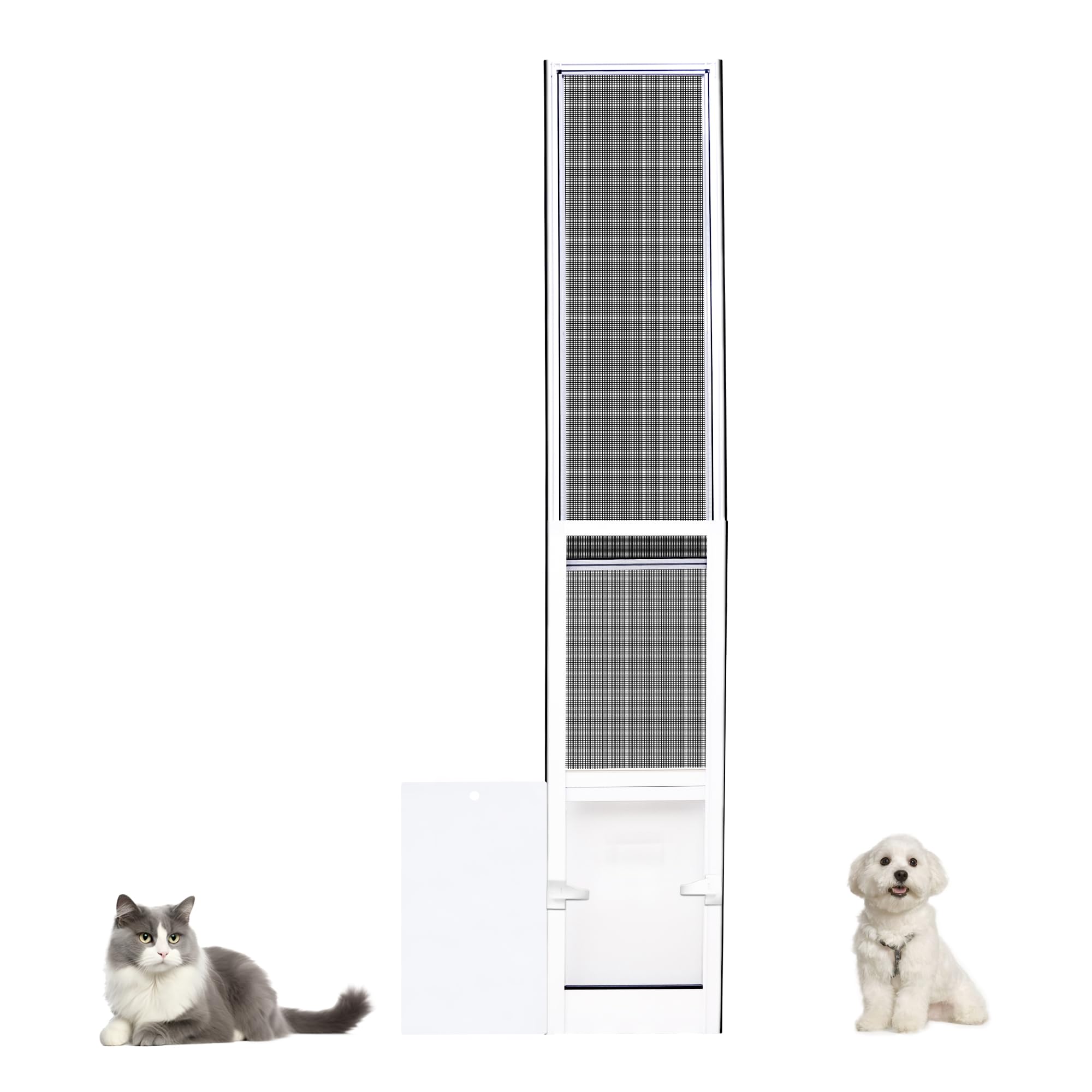 TIMOSS Dog Door for Sliding Glass Door, Patio Pet Door with Magnetic Closing Curtain,UV Resistant Screen,No-Cut Install, Great for Renters and Seasonal Inst,White-L