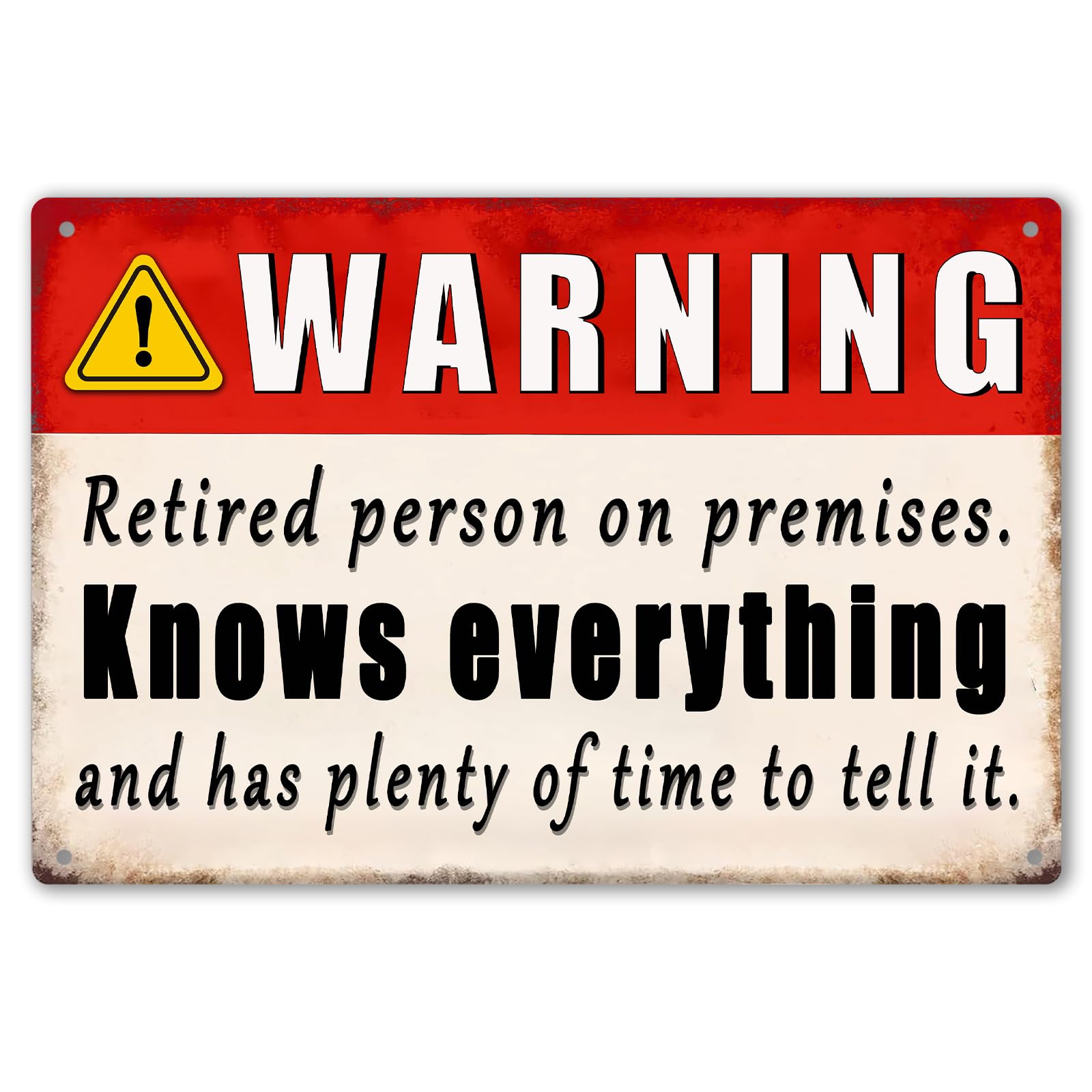 SMAZDFXX Happy Retirement Yard Sign For Men Warning Retired Person On Premises Know Everything Metal Tin Sign Wall Decor 8"x12"