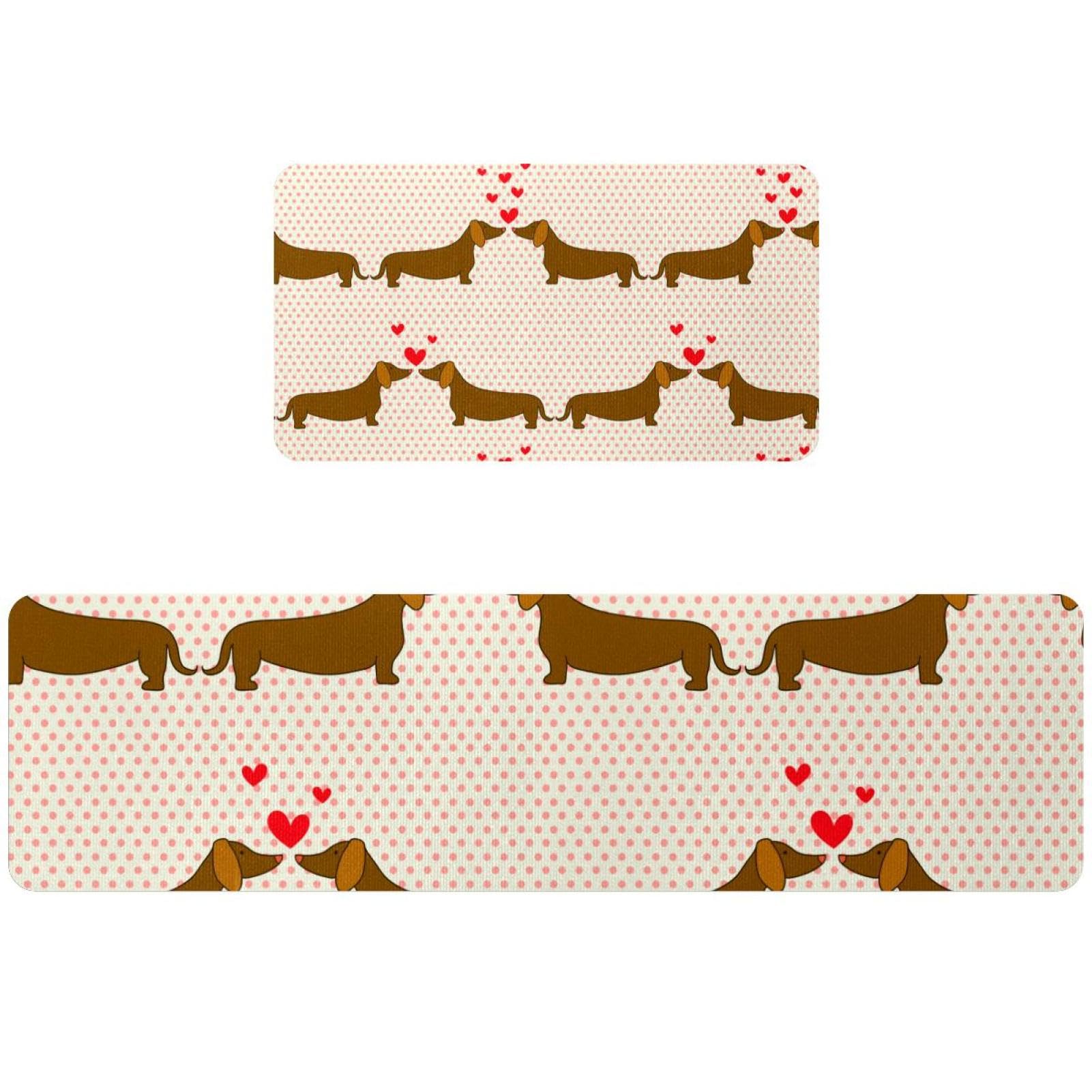 Tapete de cocina lavable de 2 piezas, alfombra de pasillo absorbente con perros salchicha