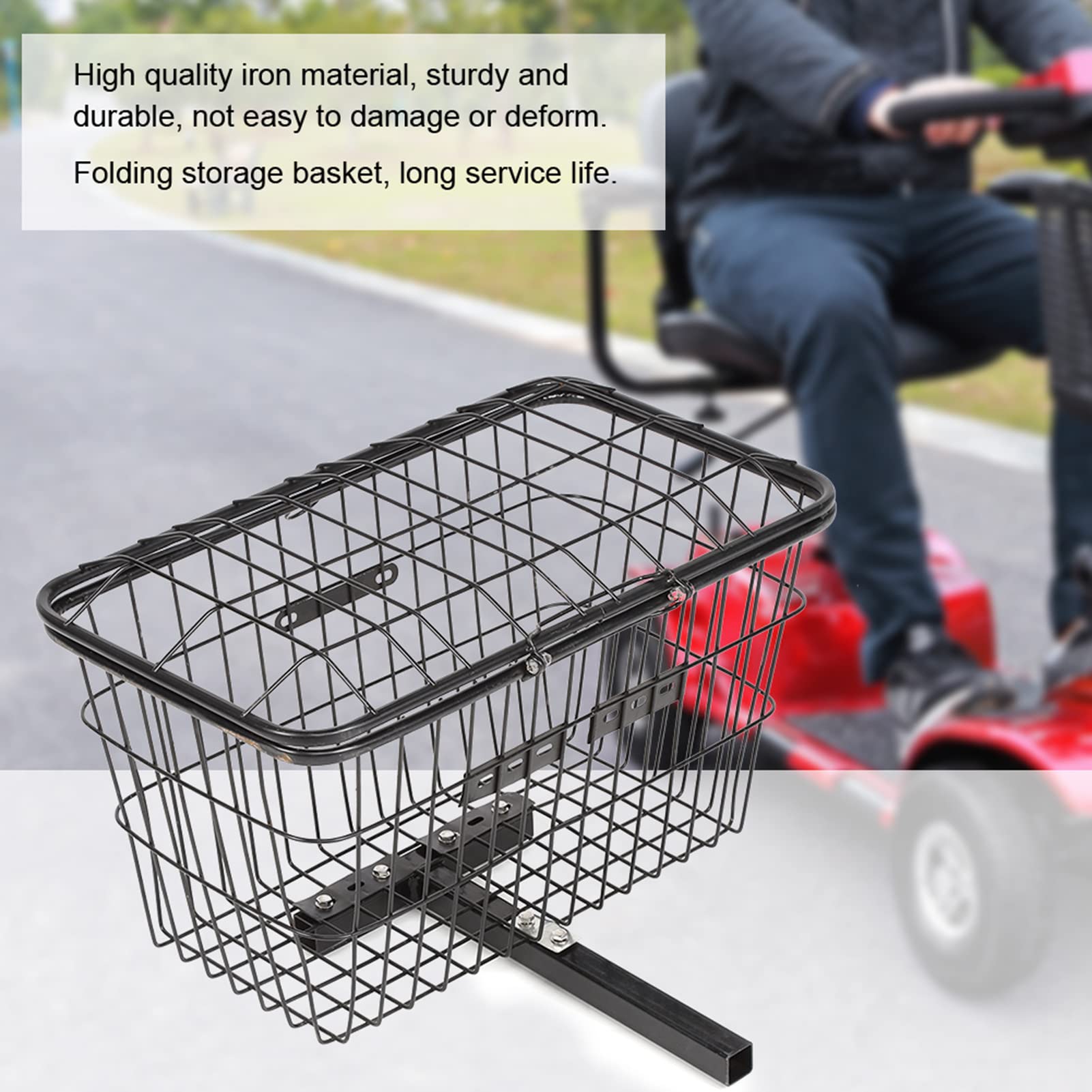 Cesta para Scooter, Cesta de Almacenamiento Trasero de Bicicleta Electrombile para Scooter de Movilidad, Cesta Portátil Grande de Hierro para Exteriores