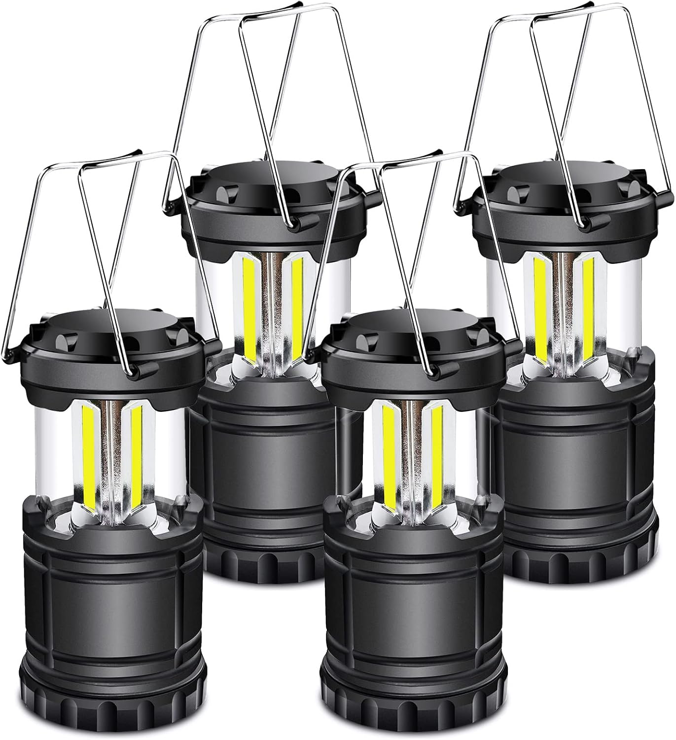 EXTRASTAR 4 Pcs LED Camping Lantern, Battery Powered Compact LED Lanterns, Suitable Survival Kits for Hurricane, Waterrproof Portable Emergency Light for Storm, Outages, Black