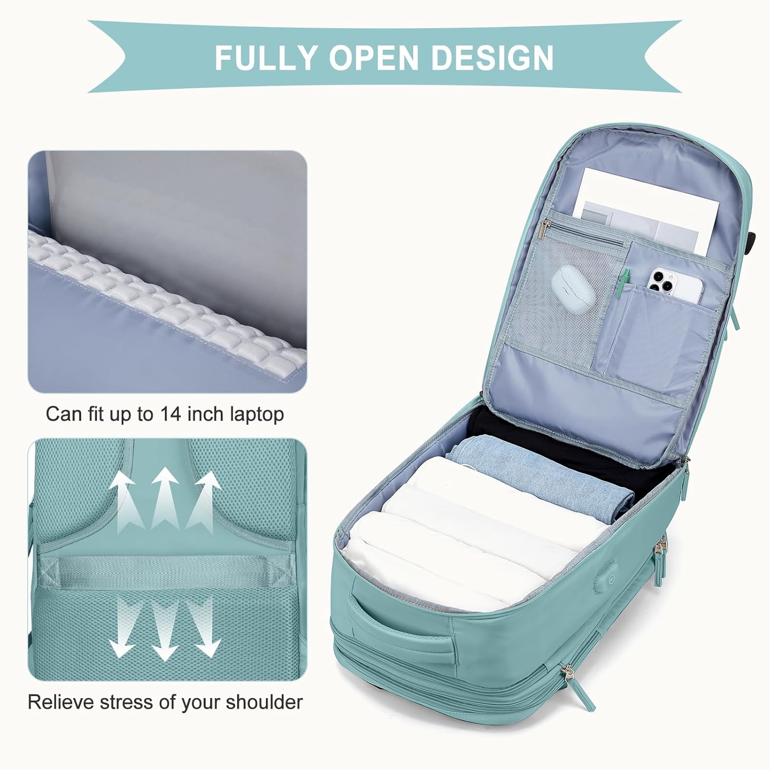 coowoz Large Travel Backpack For Women Men, Carry On Backpack,Hiking Backpack Waterproof Outdoor Sports Rucksack Casual Daypack Expandable Heavy Duty Extra large Backpack Blue Expansion - Image 8