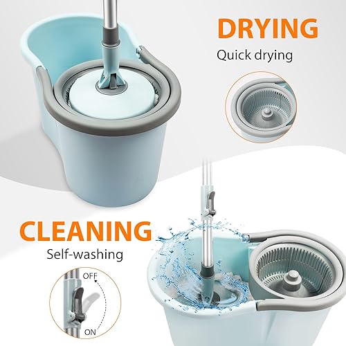 Miniatura 2 de Cubos de fregona para limpieza de suelos, escurridor giratorio de 360, agua sucia separada con cabezal de fregona de microfibra reemplazable, húmedo