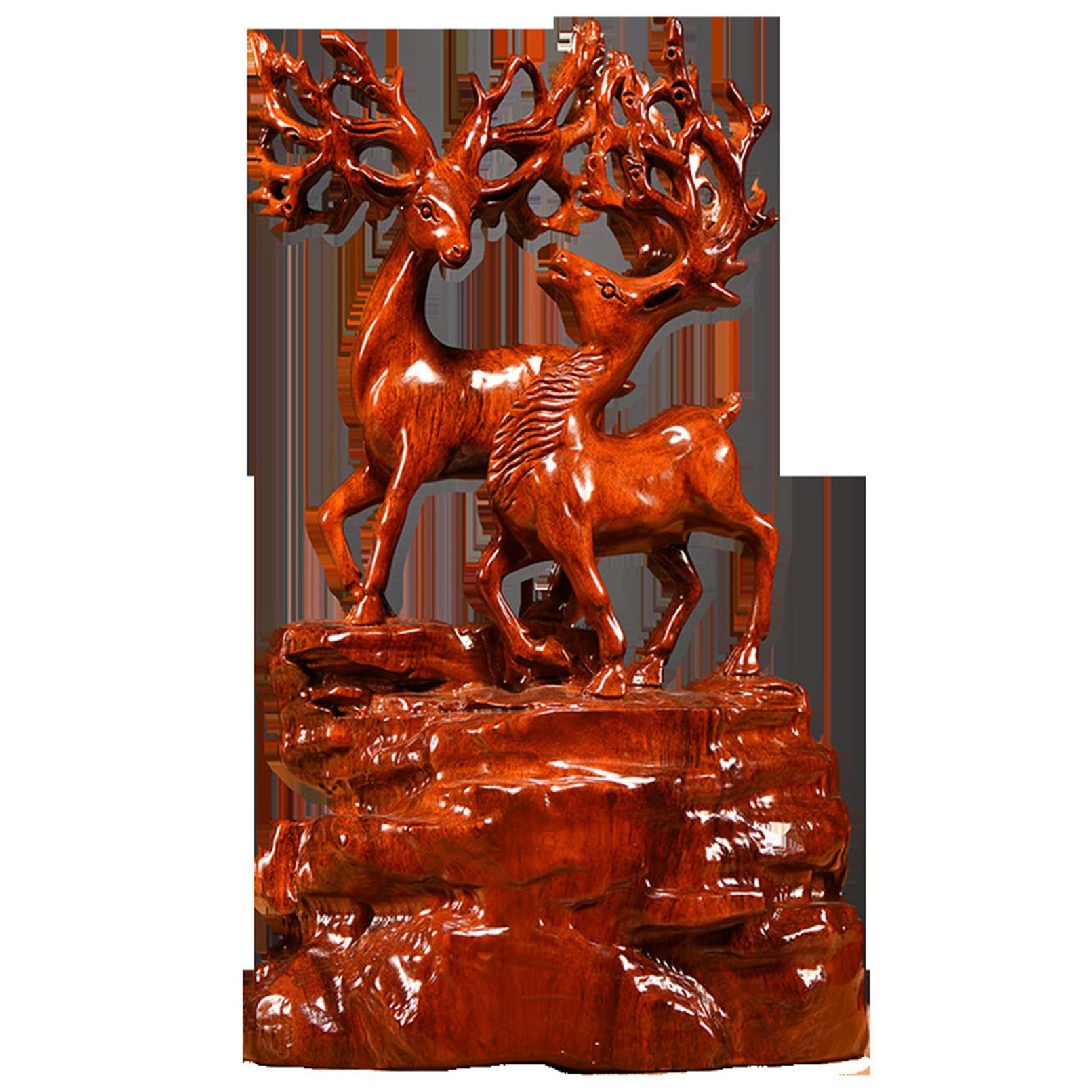 木彫り エゾシカ 鹿彫像 木製彫刻 置物 招財 開運 金運アップ