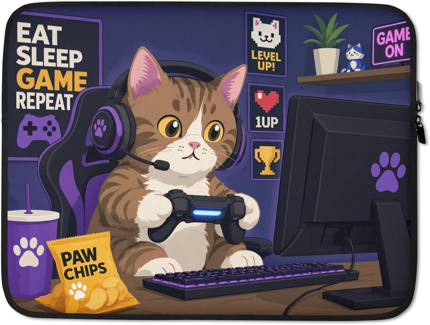Cat Lover Gamer Gaming Kitten Cute Kitty Graphic Laptop Sleeve