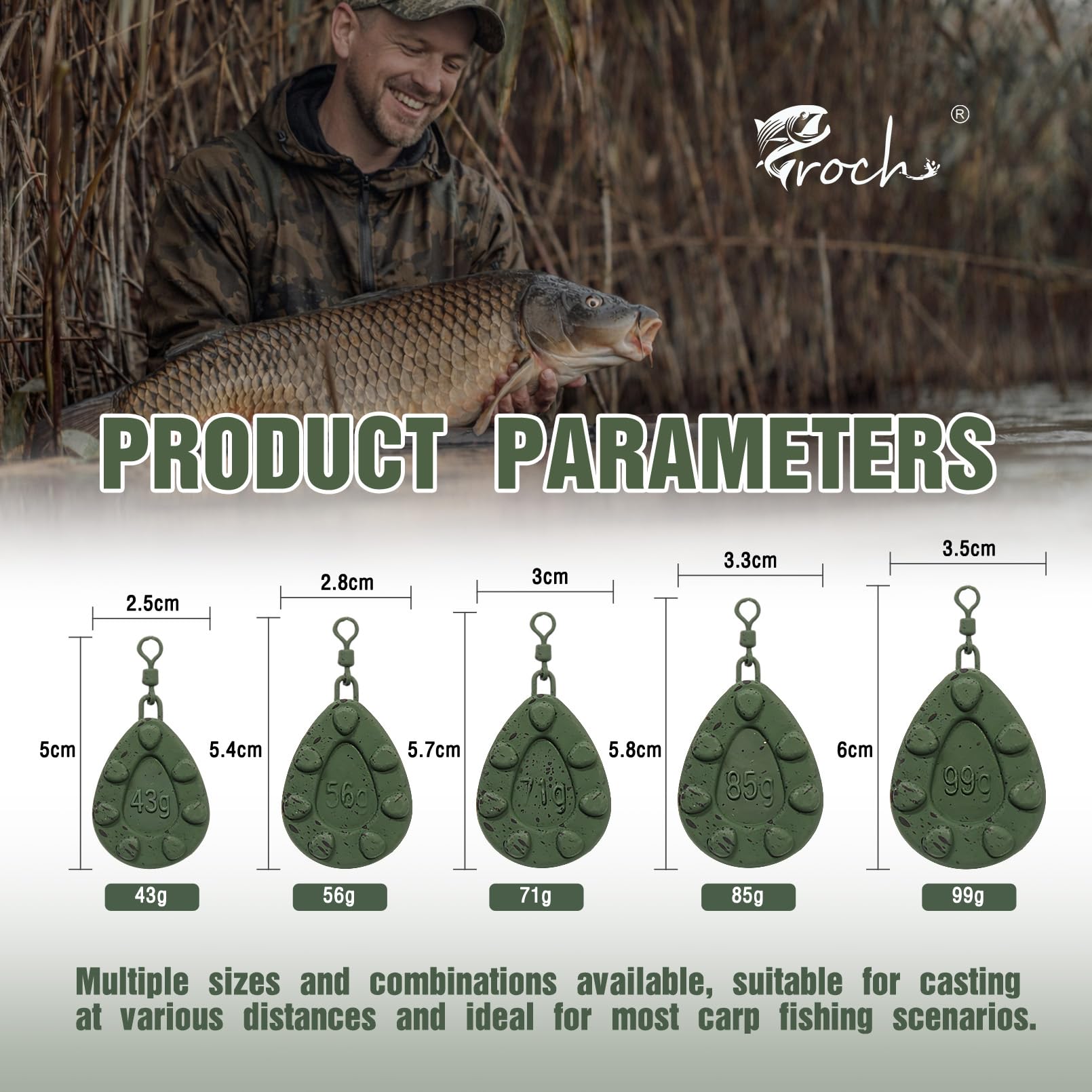 Plomo de pesca para carpas (43 g – 99 g) – Plomo de pesca con espiral, recubierto y mate, para lanzamientos anchos, antienredos, accesorios de pesca de carpa — view 2