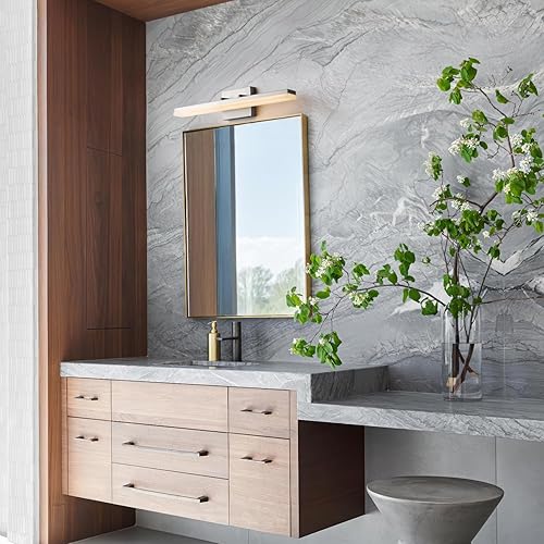 Miniatura 8 de mirrea Lámpara LED de tocador de níquel cepillado de 24 pulgadas para espejo, moderna iluminación de barra de baño regulable 3CCT, interruptor de