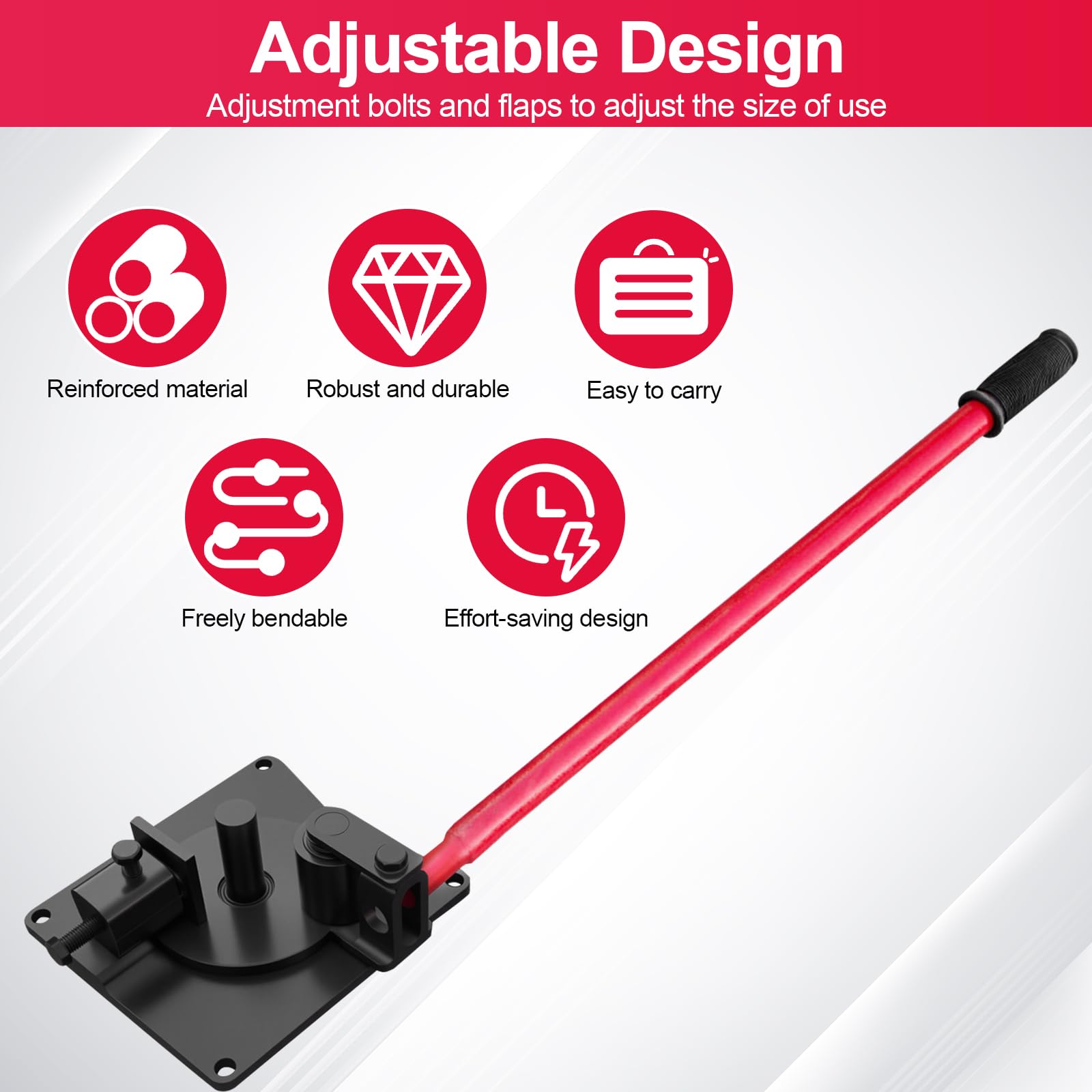 Dobladora con rodamiento, doblador manual de refuerzo de 1-16 mm, doblador de acero resistente de 180°, mango de acero inoxidable de 600 mm y base de 200 x 220 mm, robusta máquina de refuerzo para