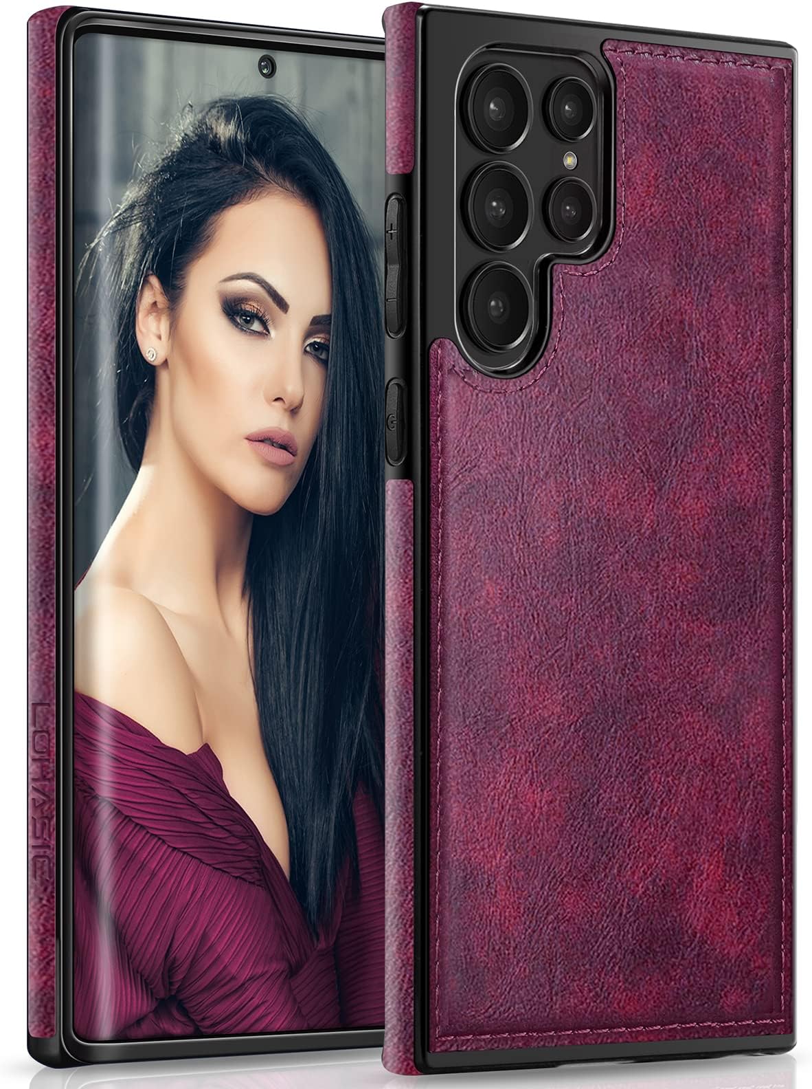 LOHASIC for Galaxy S22 Ultra 5G Case, Luxury Elegant PU Leather Flexible Bumper Rugged Non-Slip Grip Shockproof Full Body Protective Cover Women Cases for Samsung Galaxy S22 Ultra 6.8 inch - Magenta