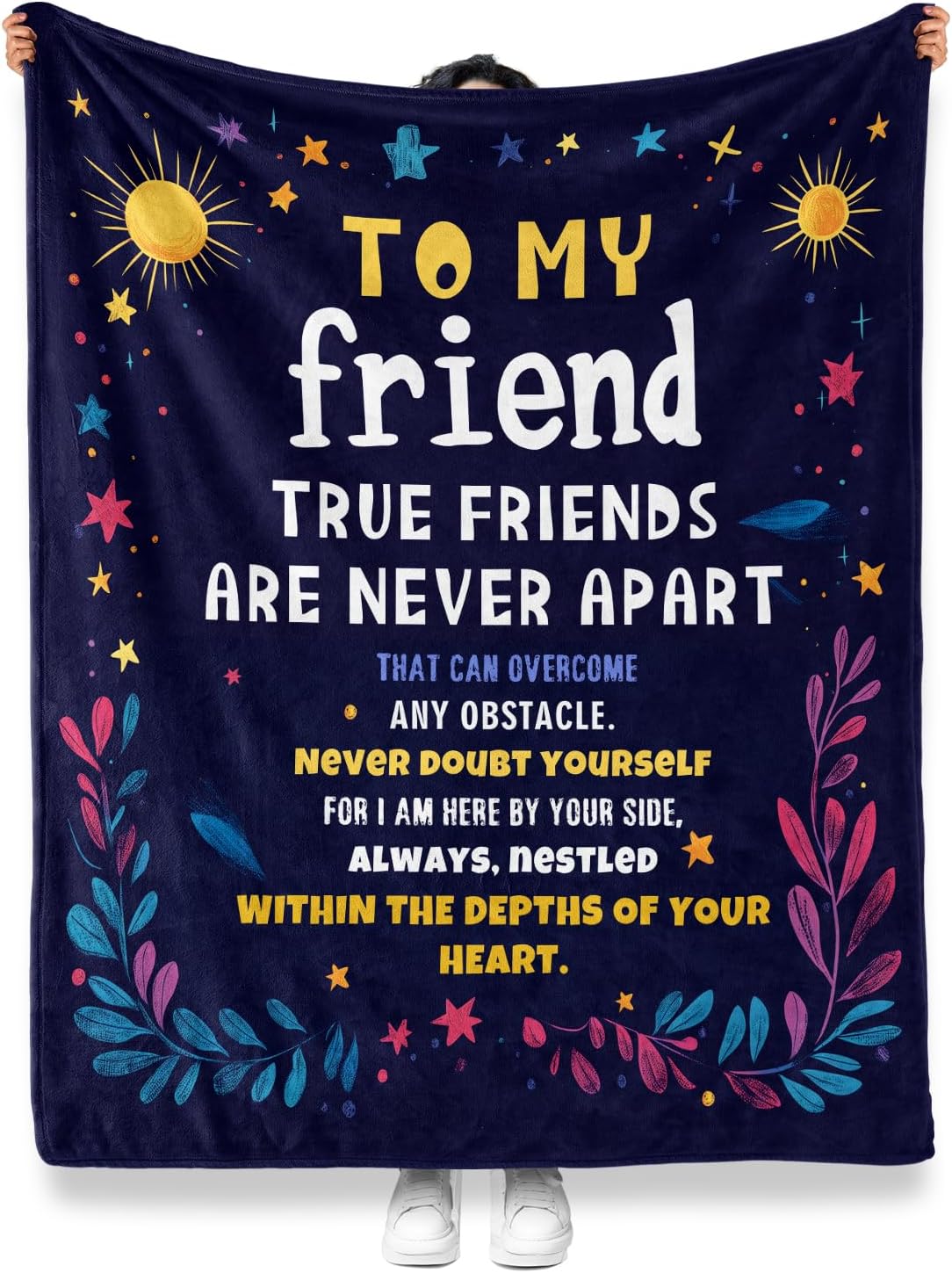 Jekeno Friendship Gifts for Women Men Sister Brother Coworker Best Friend Blanket for Birthday Christmas Party Colorful Star Leaf Print Presents Decor Home Couch Sofa Bed Soft Cozy Plush Throw 50"x60"