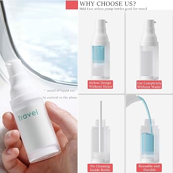 MILD EAST 3 adet 20 ml Steril Havasız Pompa Şişesi, Hunili Kolay Taşınır ve Doldurulabilir Mat Losyon Şişeleri Seyahat İçin