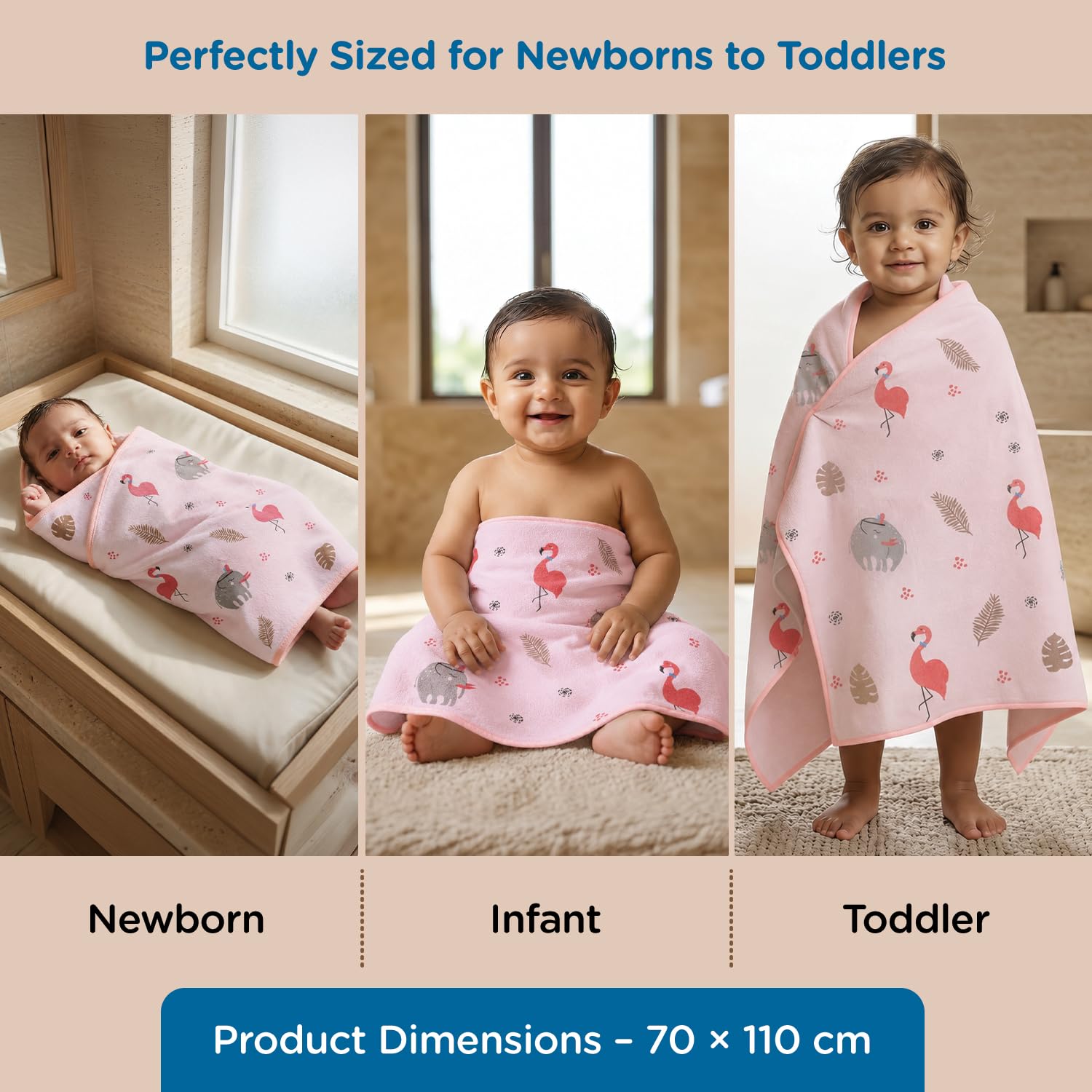Mee Mee Microfiber Baby Bath Towel for Newborn | Extra Soft & Quick Absorbent Baby Wash Cloth | Gentle Towel for Babies, Infants & Toddlers | 70 x 110 cm | Pink | Pack of 1 3