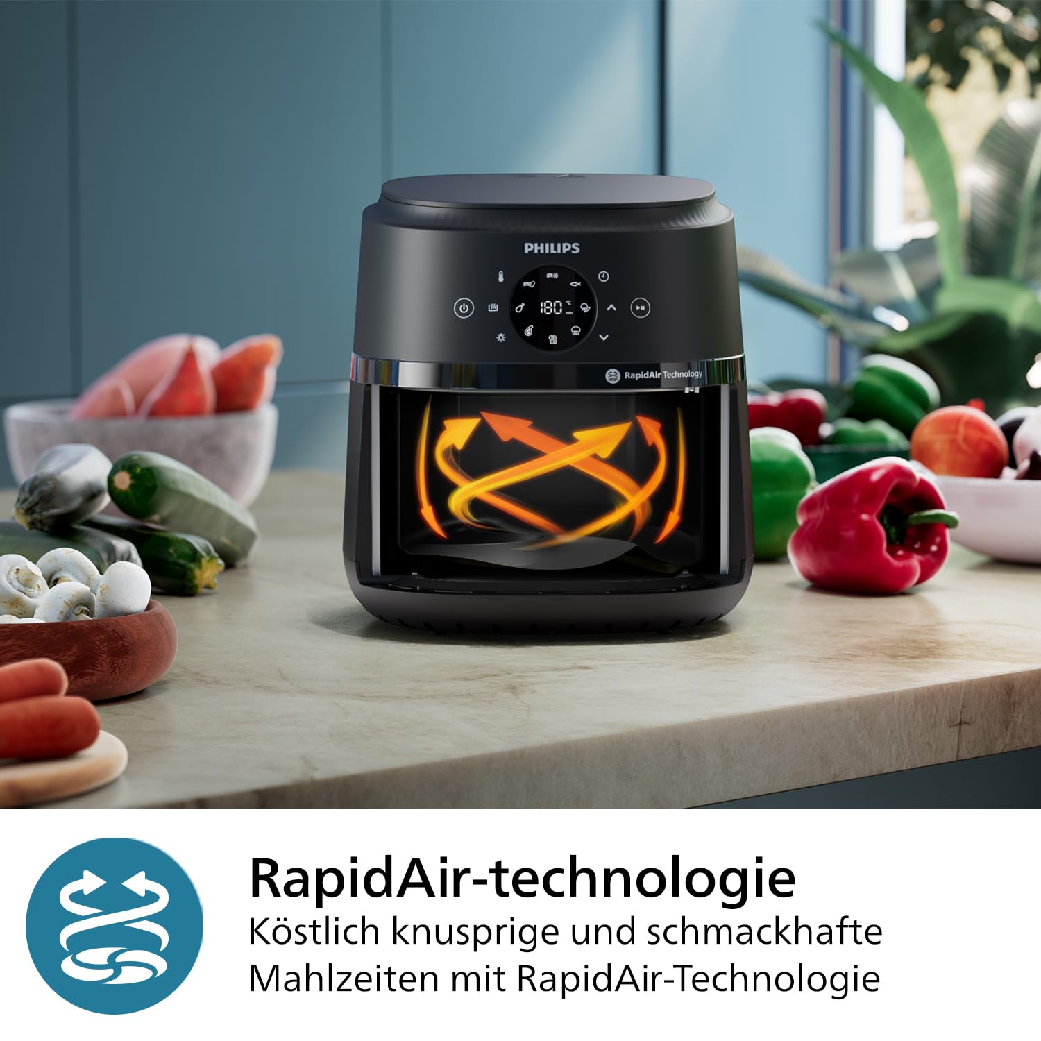 Philips Airfryer 2000 Series Heißluftfritteuse 4,2L Digitaler Touchscreen 13 Garoptionen 1500W Schwarz