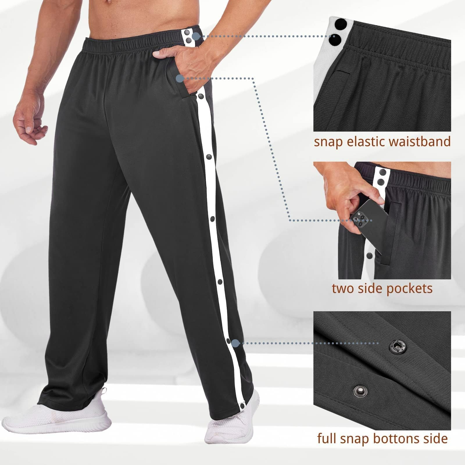 Deyeek Pantaloni da Jogging, Pantaloni da Riabilitazione da Uomo con abbottonatura Laterale per Aprire i Pantaloni da Allenamento, Pantaloni Sportivi postoperatori