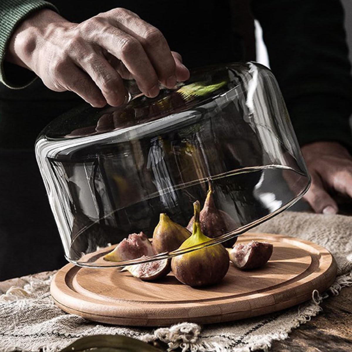 Couvercle à Gâteau en Verre Transparent avec Plateau, Cloche Alimentaire
