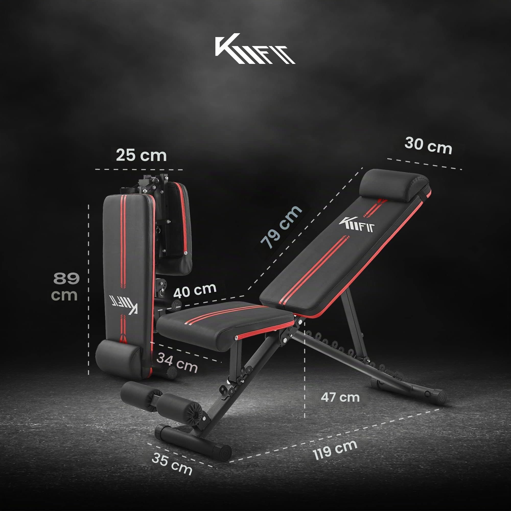 KM-Fit Banco de pesas plegable para entrenamiento | Respaldo ajustable en 6 posiciones | Asiento ajustable en 3 posiciones | Superficie de EVA transpirable | Capacidad de carga hasta 400 kg
