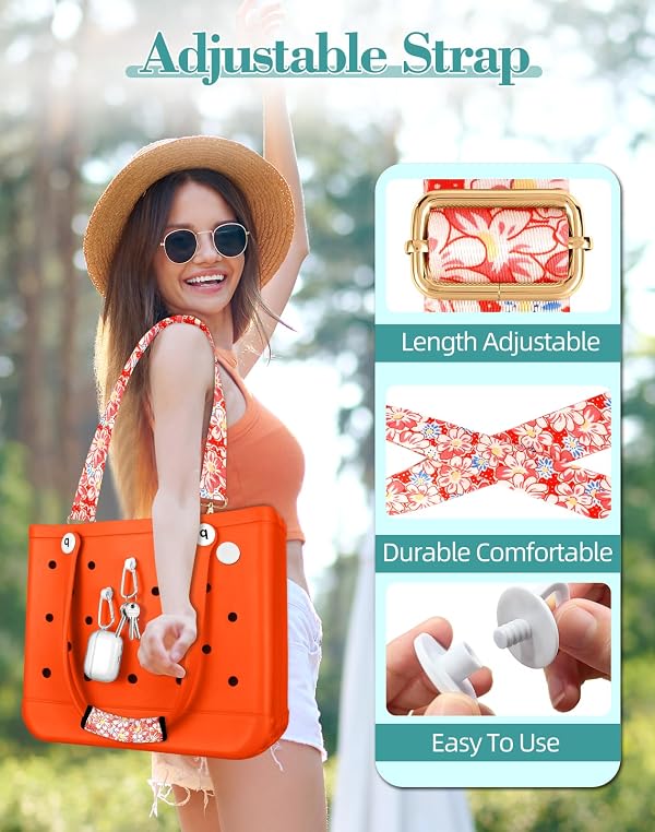 Toykee Bag Strap Crossbody Charms for Bogg Bag Accessories - Shoulder Strap Neoprene Luggage Handle Wrap for Suitcase & 2 Key Holders Orange Daisy by Toykee - Used condition - US$12.75
