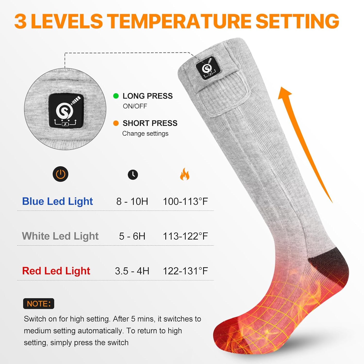 SNOW DEER Heated Socks,Electric Rechargeable Battery Heating Foot Warmer for Men Women,Winter Ski Hunting Camping Hiking Riding Motorcycle