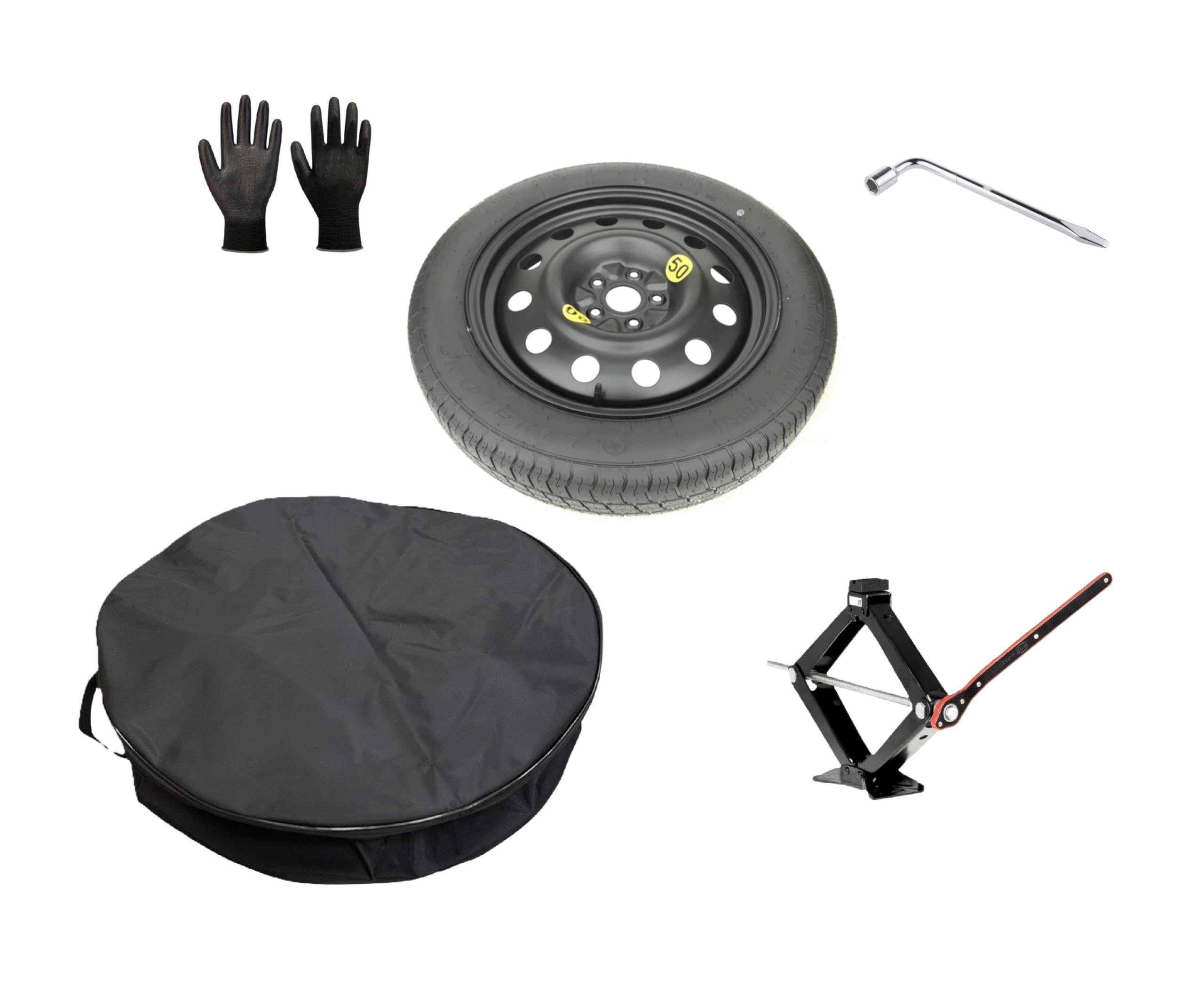 Kit Ruotino di Scorta 19" compatibile con Mercedes EQC (NO AMG) con Cric, Chiave, Guanti e Sacca (Misura 73x17 cm)