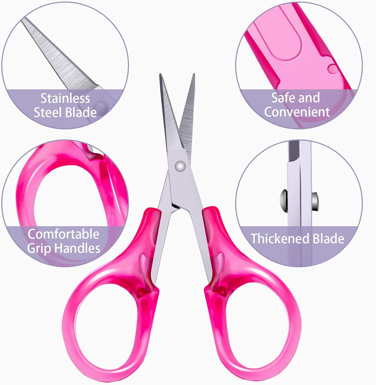 Detail Craft Scissors Set Stainless Steel Scissors Straight Tip Scissors Curved Tip Scissors with Protective Cover for Facial Hair Trimming, Sewing, Crafting, DIY Projects (6 Pieces)