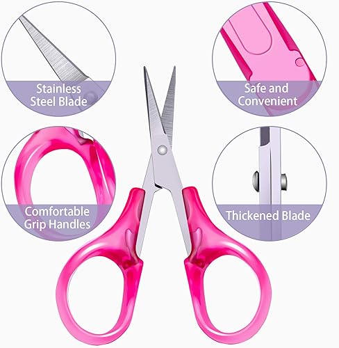 Miniatura 4 de Detail Craft Scissors Set Stainless Steel Scissors Straight Tip Scissors Curved Tip Scissors with Protective Cover for Facial Hair Trimming, Sewing,