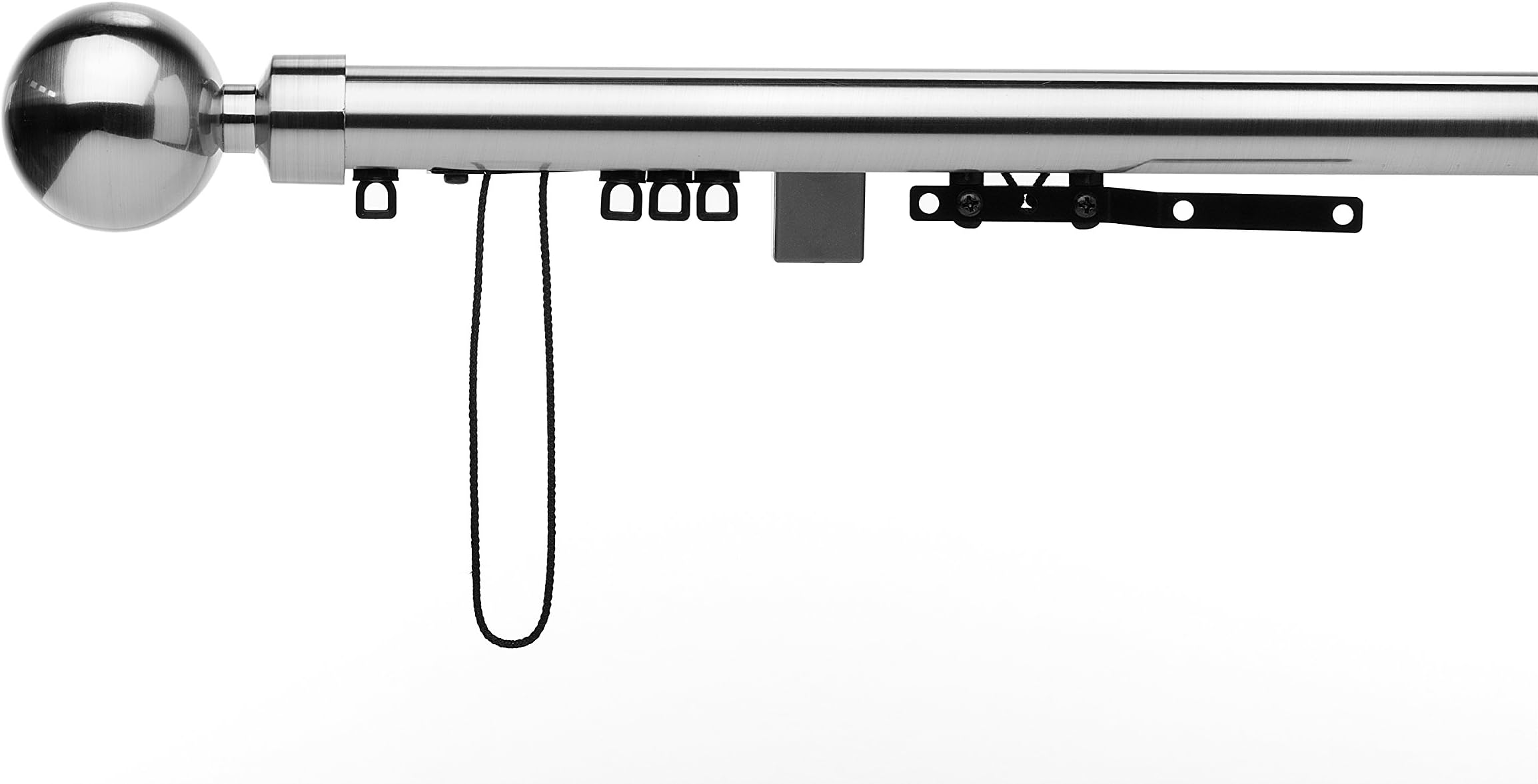 CLEARANCE Integra Glyda Brushed Silver, (Satin Steel) Corded metal curtain poles, 1 single piece pole, 28mm (180 cm)