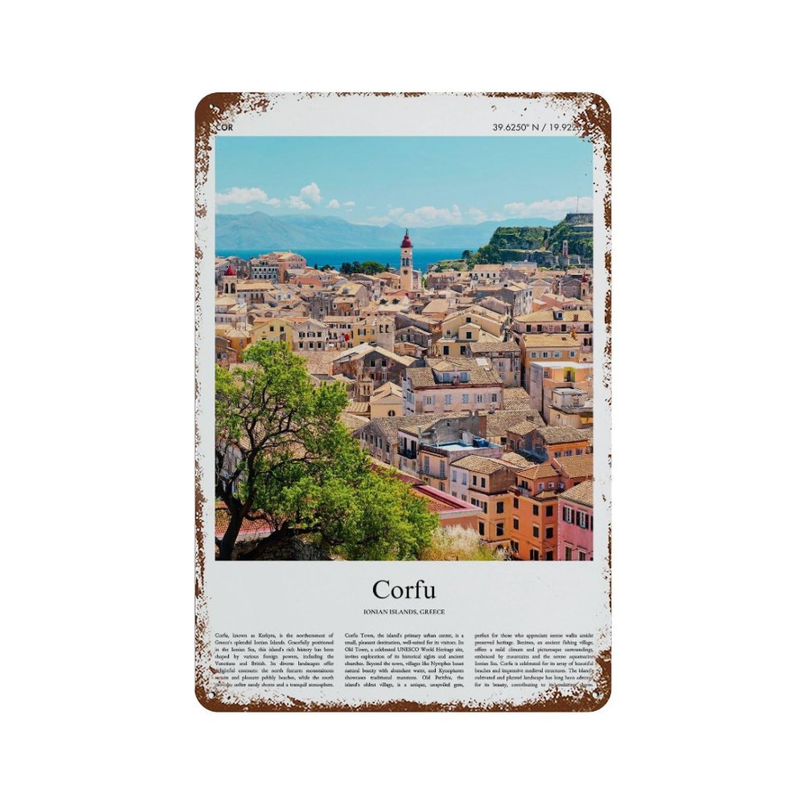 xiaoxiaoshen Corfu Ionian Islands, Greece City Scenery Wall Decor Art Metal Tin Poster Modern Home Decor Art Home Bar Shop Decorations Vintage Sign 30x20cm