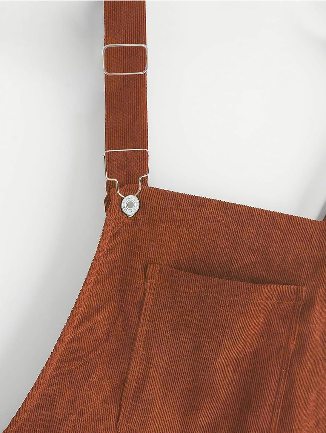 BIGPETS Women's Adjustable Straps Cuffed A-line Corduroy Pinafore Bib Pocket Overalls Dress - Image 7