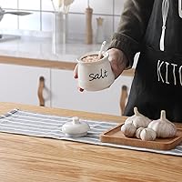 Vista 2 de ONTUBE Tazón de sal de cerámica con tapa y cuchara 12oz (beige)