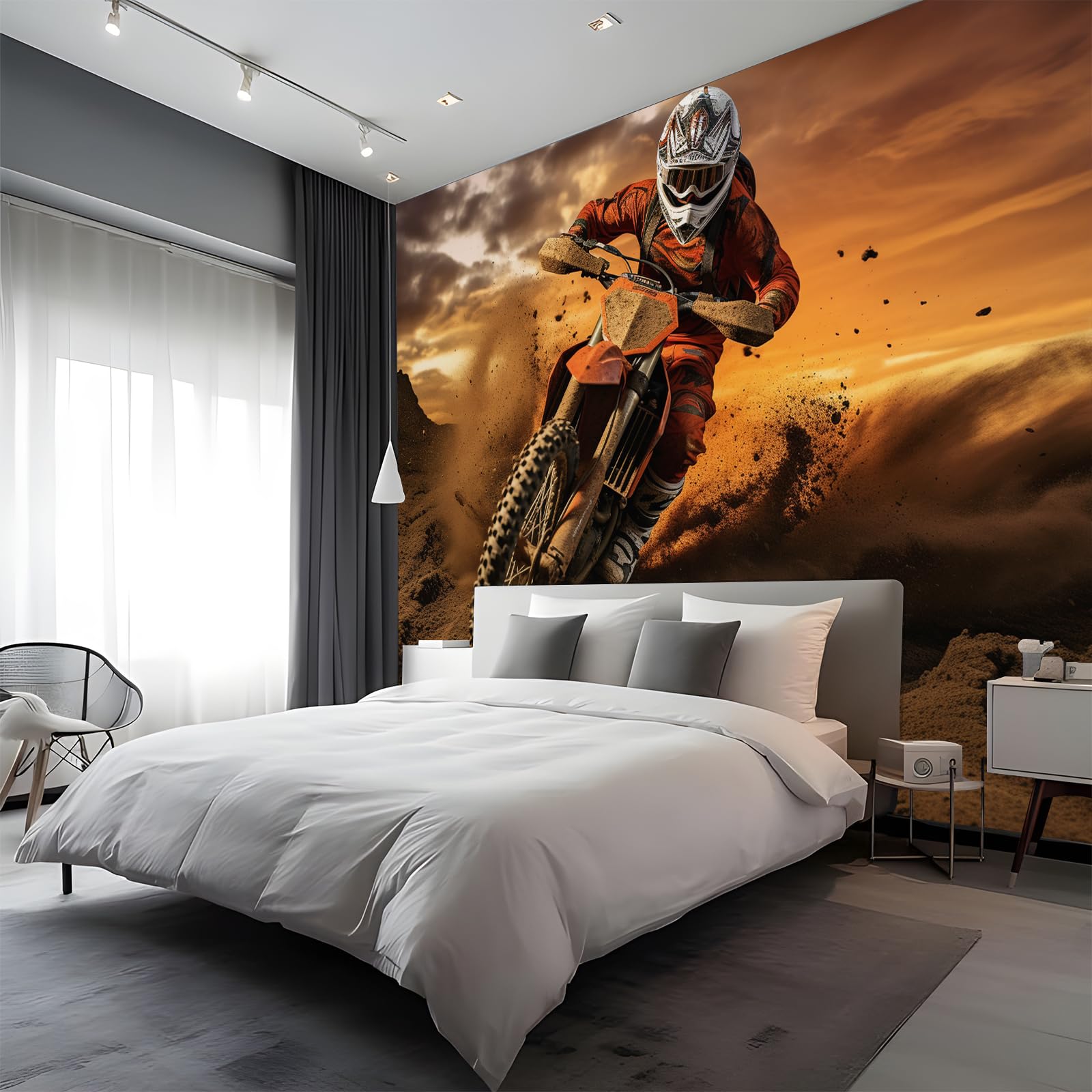 Driver Large Decorative Wall Mural 300 x 256 cm, Motorcycle Self-Adhesive Photo Wallpaper, Bedroom Canvas Waterproof Wallpaper, Living Room Matte Wall Murals