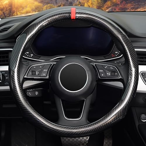 Miniatura 7 de ZHOL Funda universal de fibra de carbono para volante de automóvil, de microfibra de 15 pulgadas, para mujeres y hombres, antideslizante, color