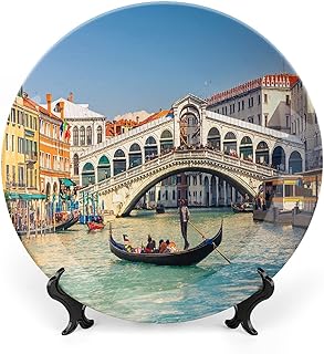 10 Inch Decorative Plate, Venice Dinner Plate, Cityscape on a Sunny Day with Rialto Bridge Print Ornament Display Plate for Fine Dining, Upscale Events, Dinner Parties, Weddings, Catering Christmas