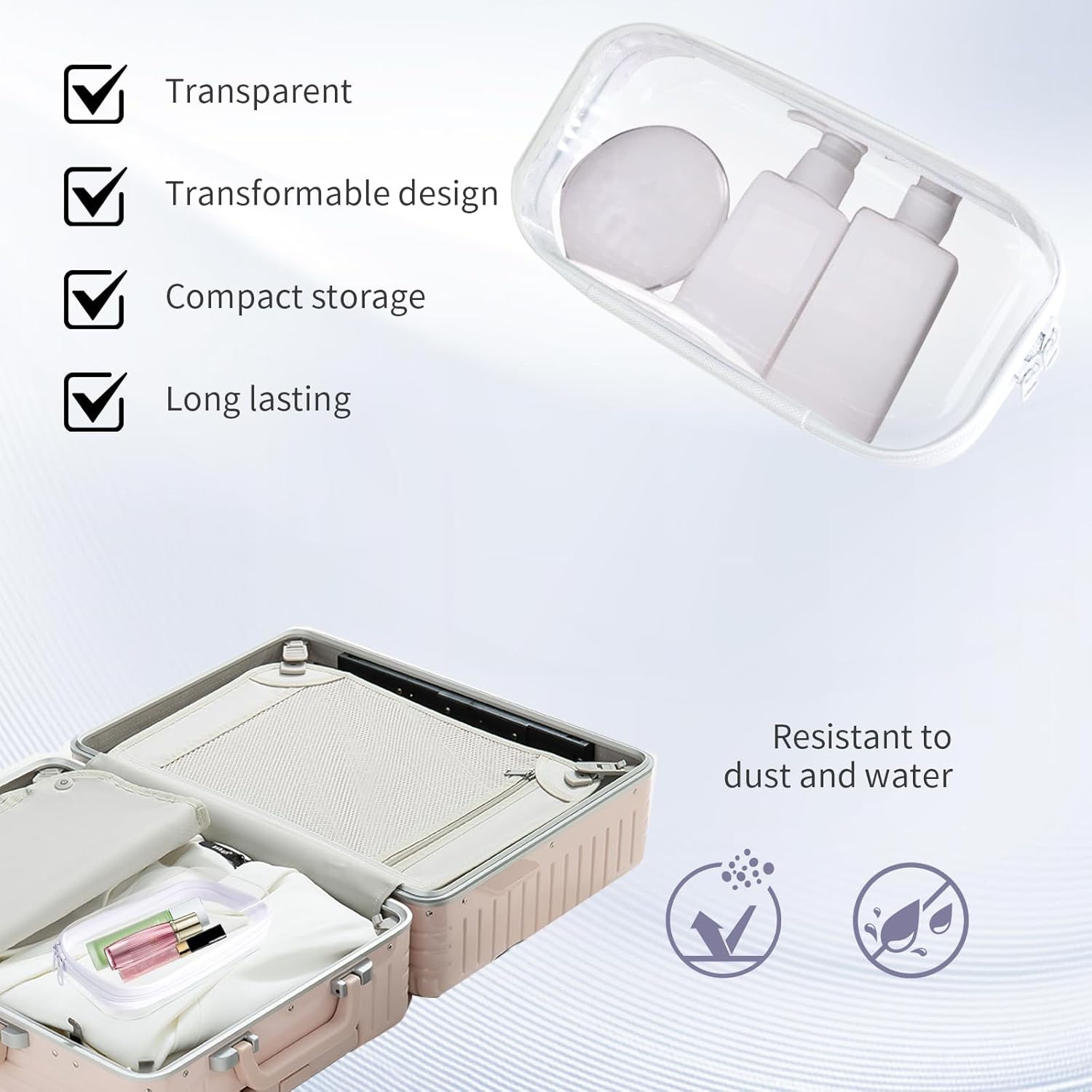 18 Pcs Clear Hard Shell Zipper Case Transparent PVC Zipper Pouches Hard Plastic Makeup Bags Portable Snakes Storage Box for Home Travel Essentials Cosmetic