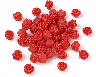 Beadthoven 50pcs Resin Red Rose Flower Beads Halloween Tiny Floral Flat Base Rose Beads Cute Small Plastic Love Flower Spacers for DIY Bracelet Ring Necklace Jewelry Making 9x7mm Hole: 1mm