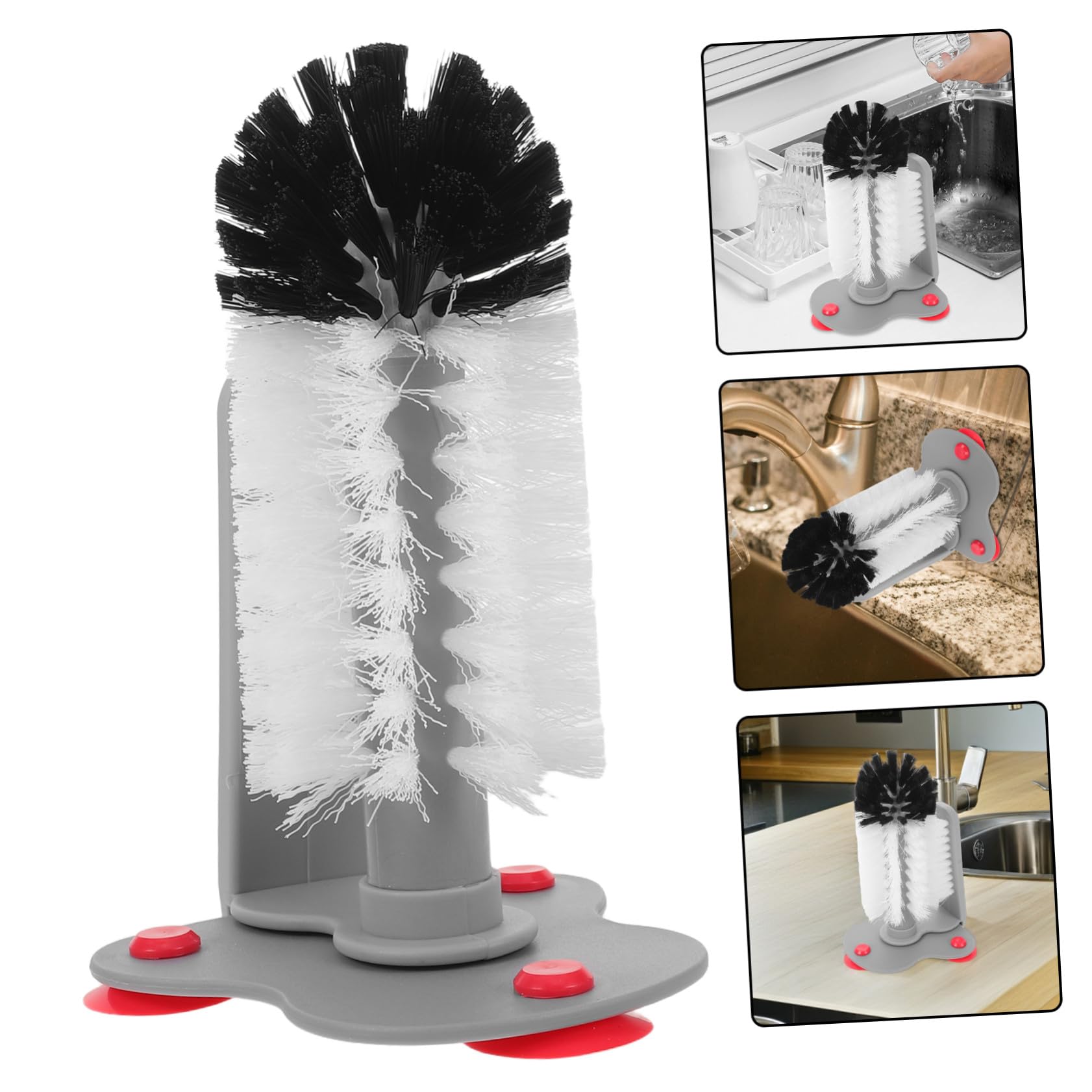 2stücke Glasbecherreiniger mit Saugnapf Rotierend für Flaschenbürste aus Wandbürste für Kaffeetassen Multifunktionsbürste zum Spülen von Gläsern und Teebechern