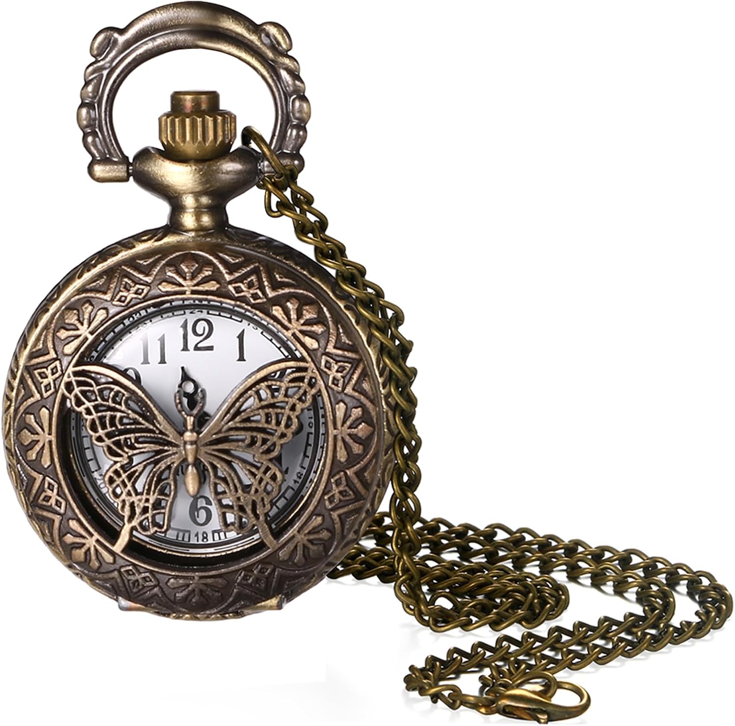 Avaner Hollow Butterfly Pocket Watches: Women’s Bronze Vintage Analog Quartz Pocket Watch for Women
