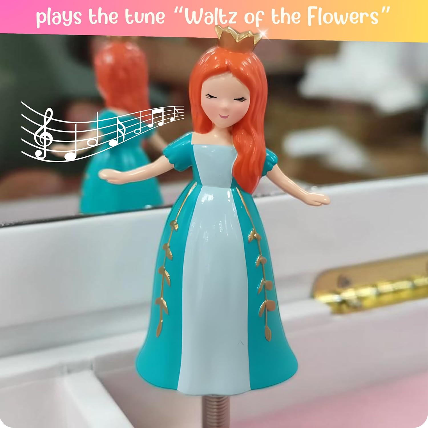 Giggle & Honey Princess Musical Jewelry Box for Girls - Kids Music Box with Drawers, Fairytale Gifts for Girls Birthday, Princess Jewelry Boxes for Ages 3-10 - 9 x 5 x 9.3 in, White