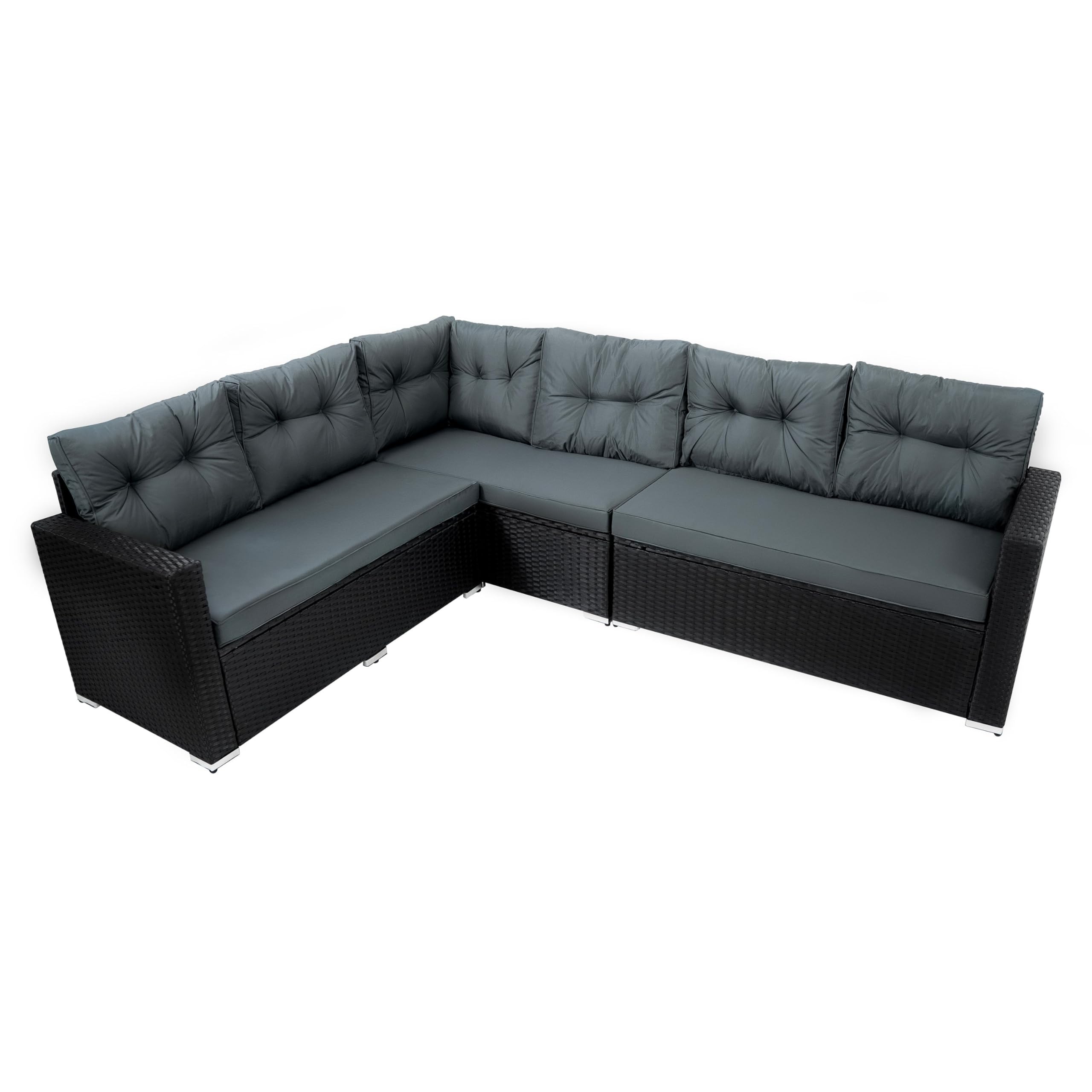 Conjunto Comedor Jardín Ratán 9 Plazas con Sofá Rinconera Mesa y Taburetes Muebles Exterior Poliratán Negro con Cojines Gruesos y Funda Impermeable Terraza Patio