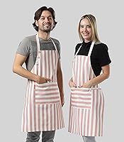 Vista 7 de Delantal de cocina de algodón resistente a las gotas de agua para mujer con bolsillos Chef, Rosado Powder