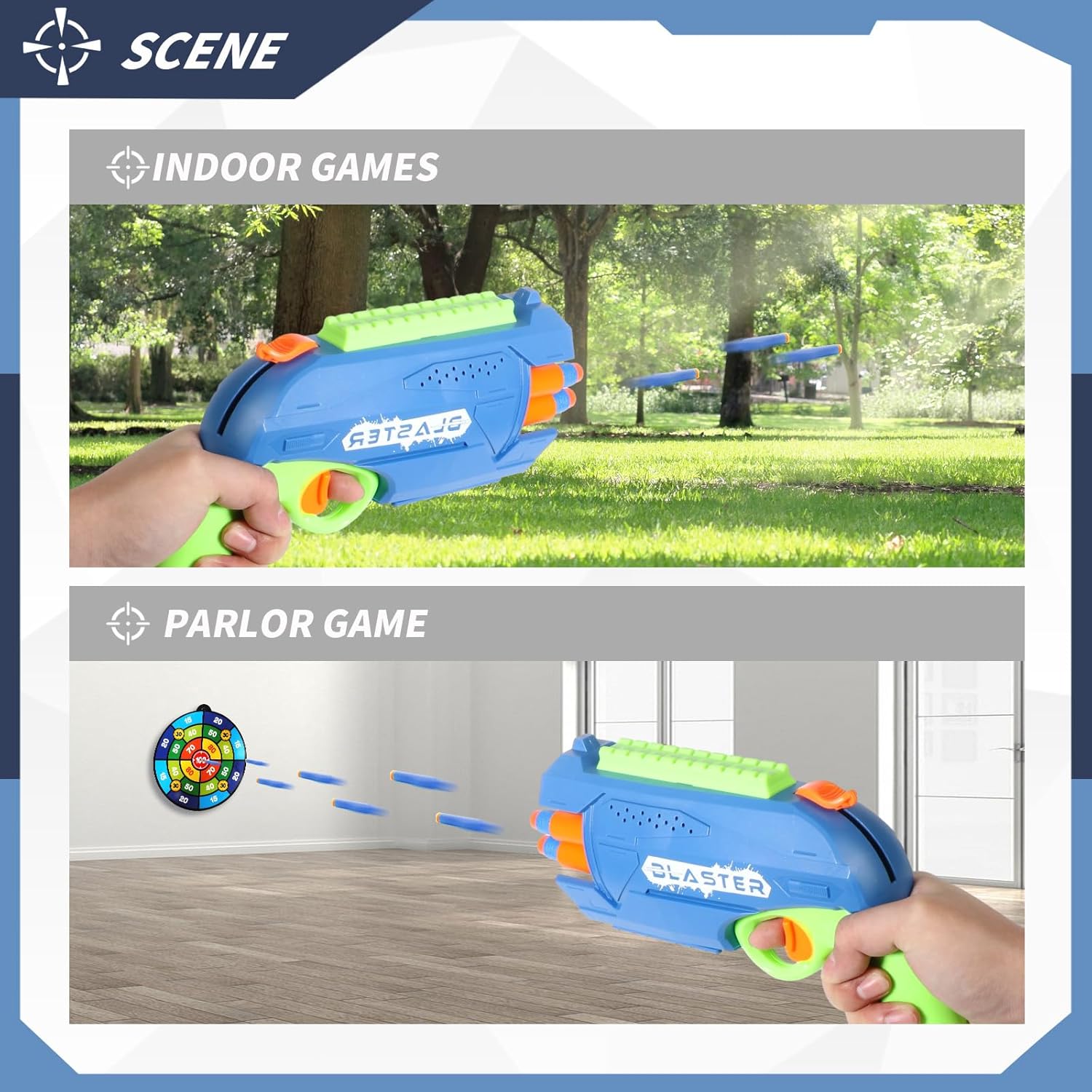 2 Pack Toy Foam Blaster, Boys Toy Blaster 6 Dart Rotating Drum, with 80 Soft Bullets, Children's Indoor Outdoor Foam Dart Blaster Shooting Game, Toy Party Birthday (Green and Light Blue)