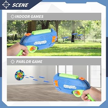 2 Pack Toy Foam Blaster, Boys Toy Blaster 6 Dart Rotating Drum, with 80 Soft Bullets, Children's Indoor Outdoor Foam Dart Blaster Shooting Game, Toy Party Birthday (Green and Light Blue)