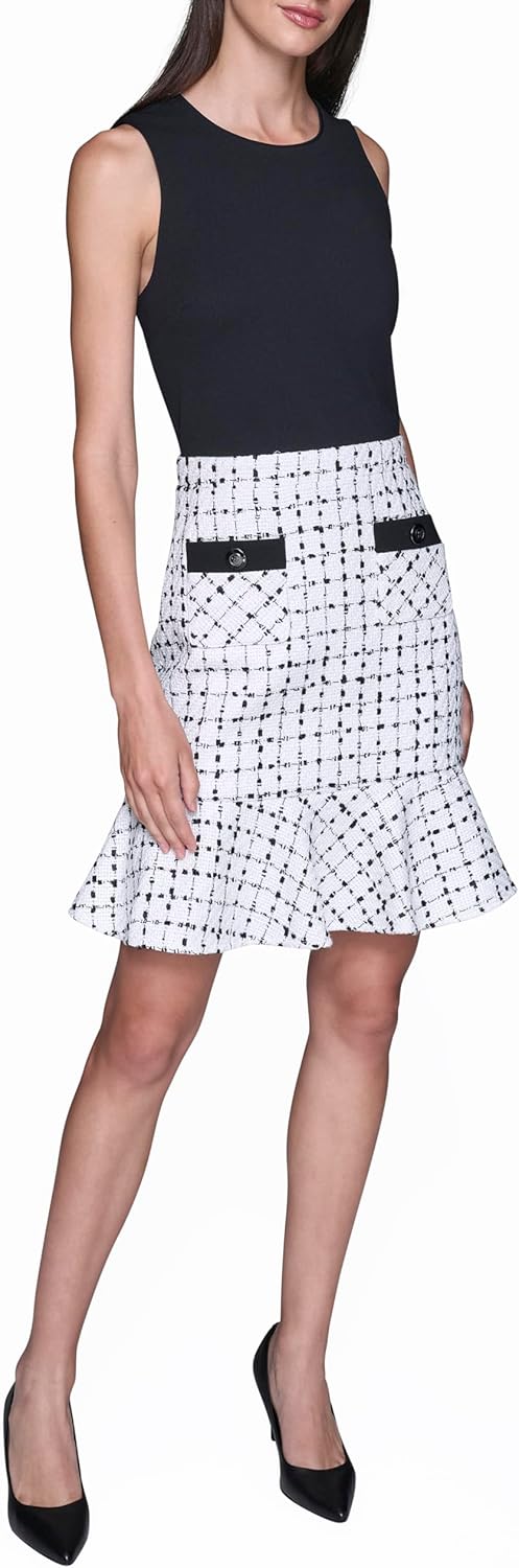Karl Lagerfeld Women's Sleeveless Contrast Grid Tweed Skirt A-line Dress - Image 2