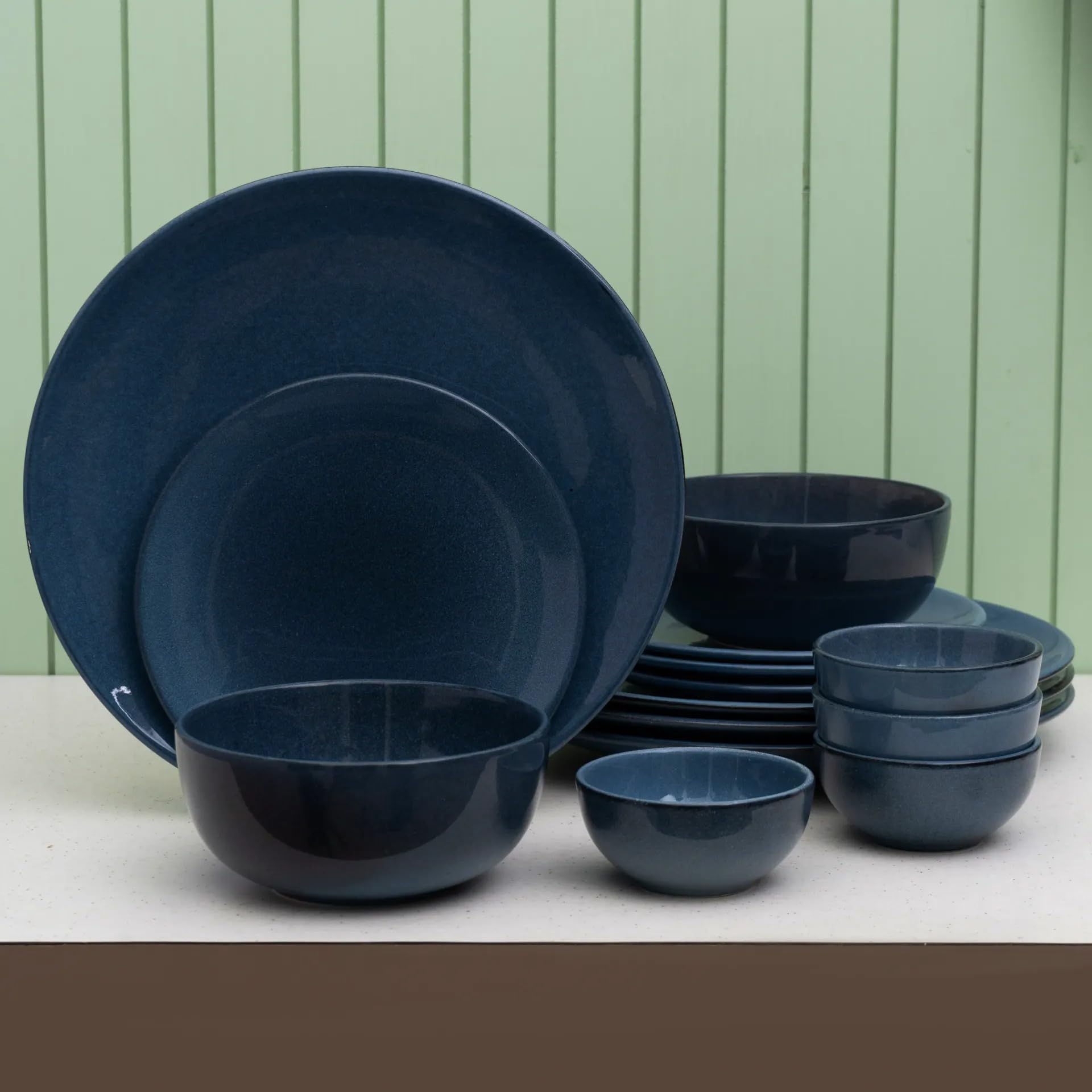 JCPL Fine Porcelain Reactive Denim Blue Dinner Set (Set of 14