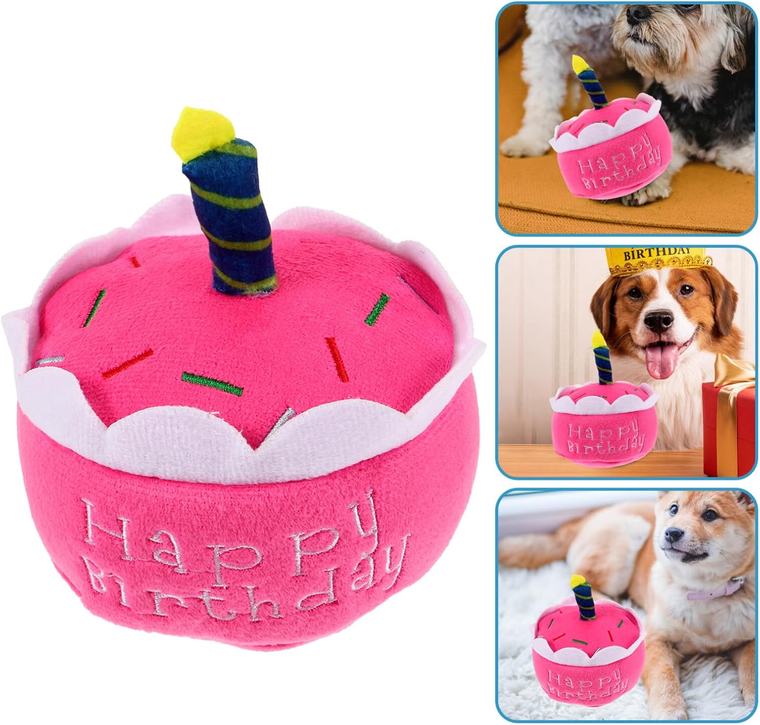 Didiseaon Dog Birthday Cake Plush Toy Squeaky Pet Birthday Cake Shaped Interactive Toy for Dogs and Lightweight for Relief and Healthy Chewing Habits